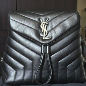YSL Monogram Loulou Small Black Calfskin Leather Backpack